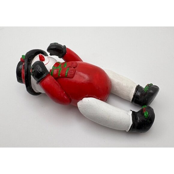 Vintage Jointed Snowman Christmas Tree Ornament Red Outfit Holly Detail - Picture 5 of 6